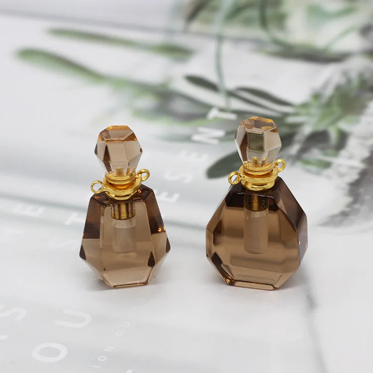 Natural Smoky Quartz Perfume Bottle Pendants for Necklace Jewelry Making Handmade Craft