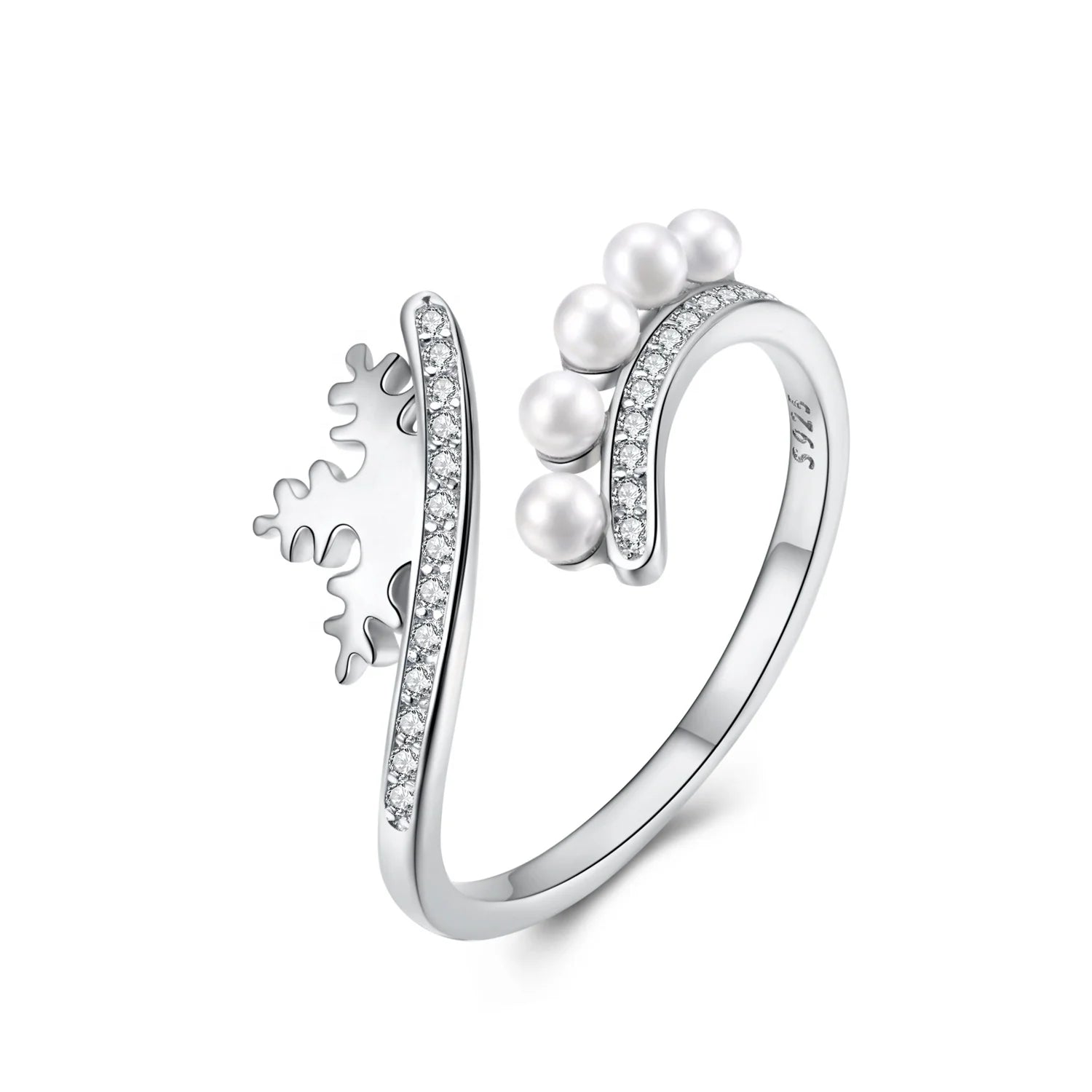 New Christmas Rings 925 Sterling Silver Rings Shiny Zircon with Pearl Finger Rings for Women Fine Jewelry Making Gift HOT SALE