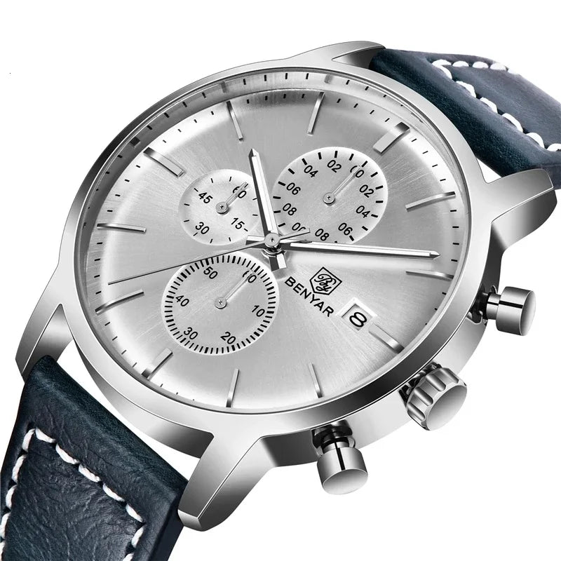 BENYAR 5146 Watch Men Fashion Waterproof Gift Chronograph Sport Quartz Wristwatch Leather Clock Montre Homme Reloj Hombre
