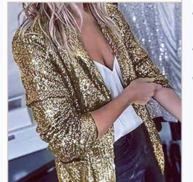 Elegant Trending Women's Glitter Sequin Shiny Long Sleeve Jacket Office Lady Coat with Cotton Filling Liu Ming Clearance Sales