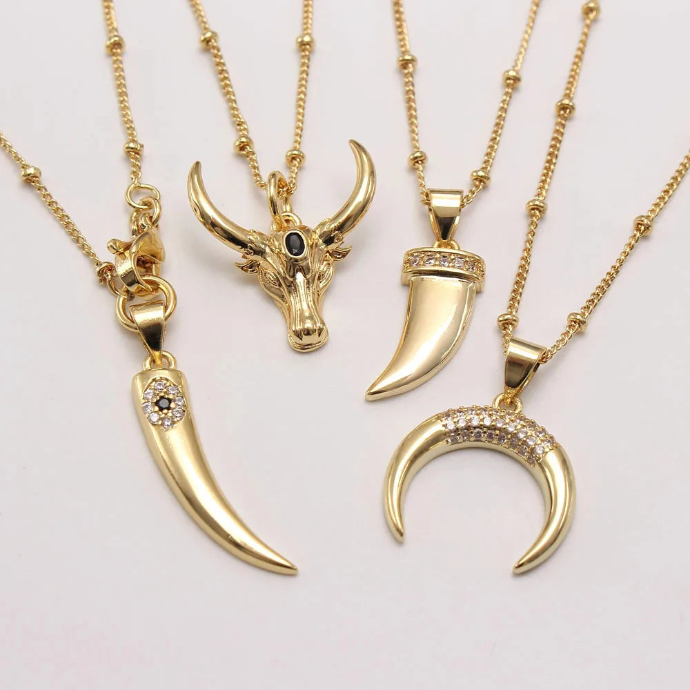 Fashion Cubic Zirconia Half Crescent Moon 18K Gold Plated Custom Jewelry Women Clavicle Chain Choker Bull Horn Pendant Necklaces
