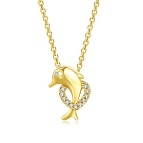 Cute Dolphin Pendant Necklace for Women Kawaii Gold Color Heart Cubic Zirconia Choker Chains on Neck Fashion Jewelry Gifts