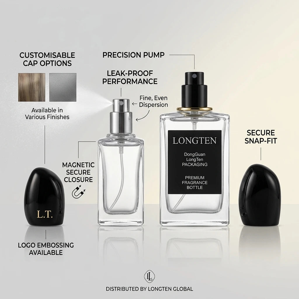 Luxury square clear Glass Bottle Fine Mist Custom Label Available Perfume Bottle with Magnetic Egg Shape Cap