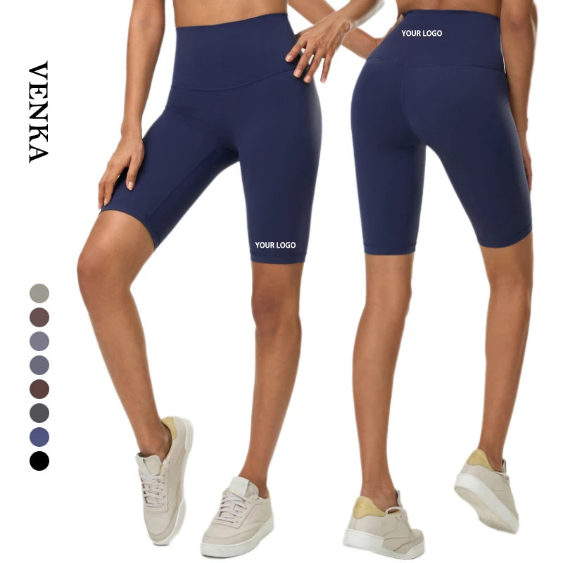 Custom Women Front No T Line Biker Shorts High Waist Butt Lift Solid Color Running Outdoors Yoga Shorts Leggings for Ladies