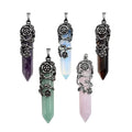 Hot Selling Antique Silver Flower Wrapped Natural Stone Quartz Gemstone Point Pendant Healing Crystal Necklace