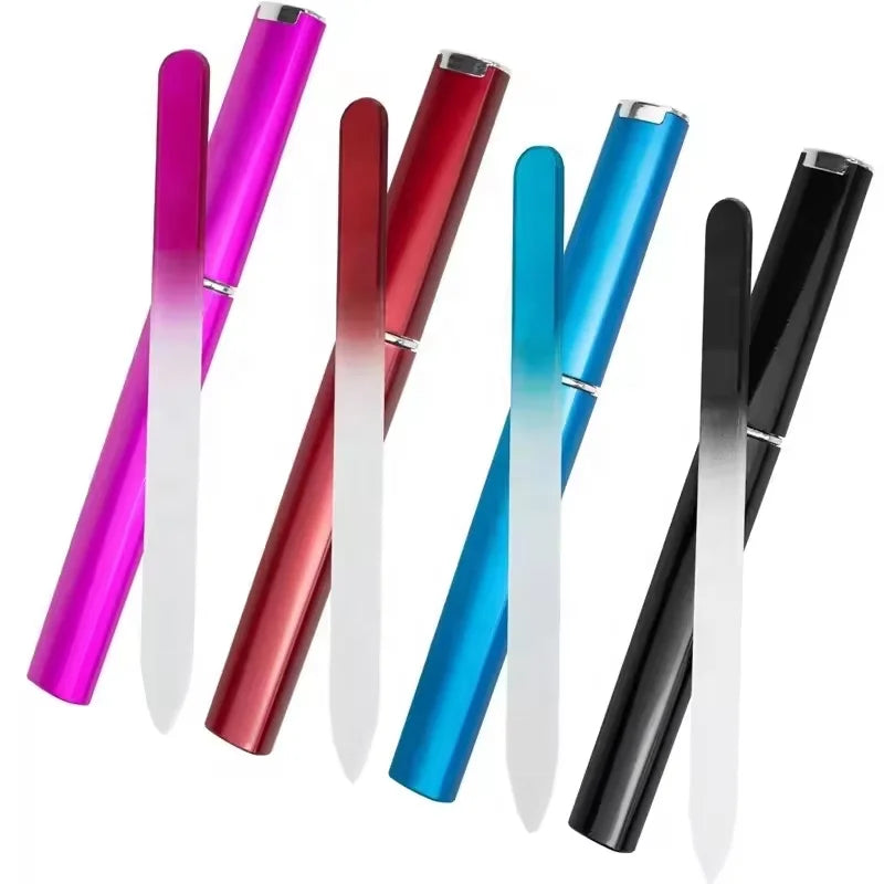 1pcs Crystal Glass Nail File Gradient Rainbow Color Double Sided Finger Nail Files With Cases for Manicure Care DIY Nail Tools