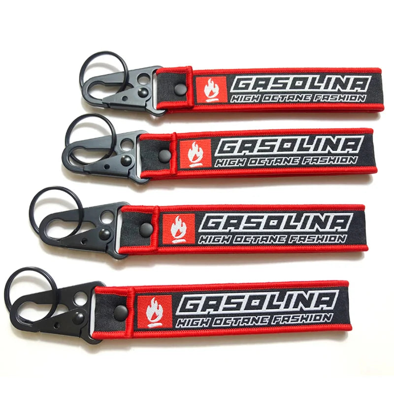 Custom Brand logo Embroidery Fabric Lettered Woven Wristlet Lanyard Keychain With Hook and Loop Embroidery Keytag
