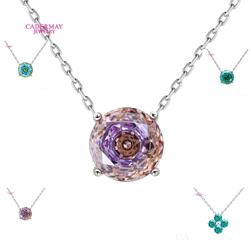Cadermay  Two Tones 10mm Rose Cut  Pendant Necklace Sterling Silver S925  Necklace Jewelry
