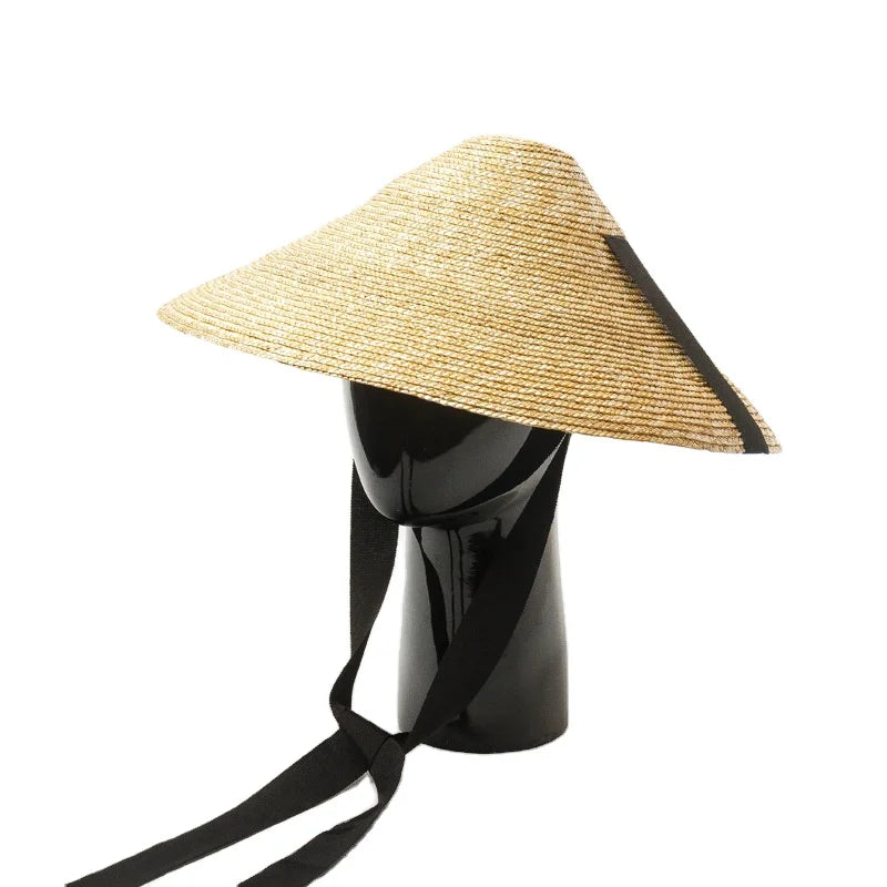 Fashion Chic Natural Straw Women Beach Hats Oriental Bamboo Asian Chinese Conical Hat Rice Farmer Hats