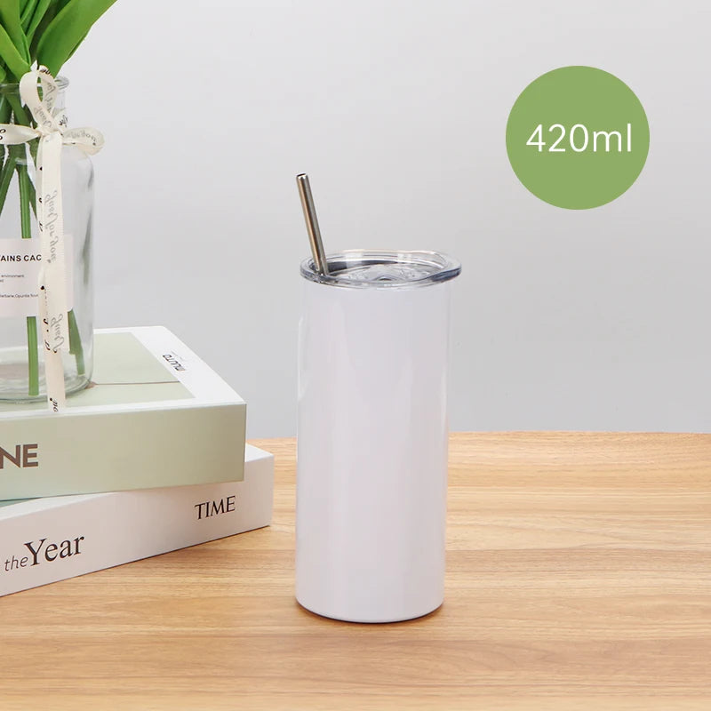 15oz Stainless Steel Eco-Friendly Sports Style Heat Transfer Printing Tumbler 450ML Sublimation Vacuum Flask with Straw