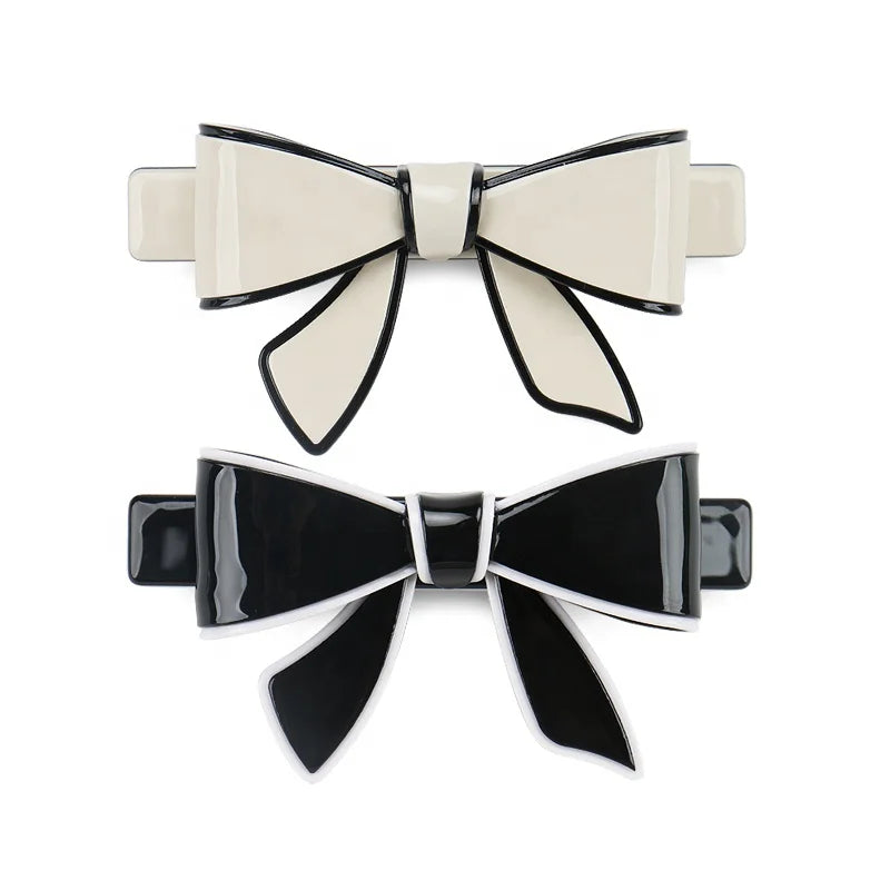 Black and White Bow Hair Clip Big Size Hair Barrette Clips High Quality Acetate Bow Hair Clip for Girls
