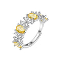 Fashion Sparkling Silver Color Adjustable Ring with Yellow Zircon Stone for Women Girls Wedding Engagement Jewelry