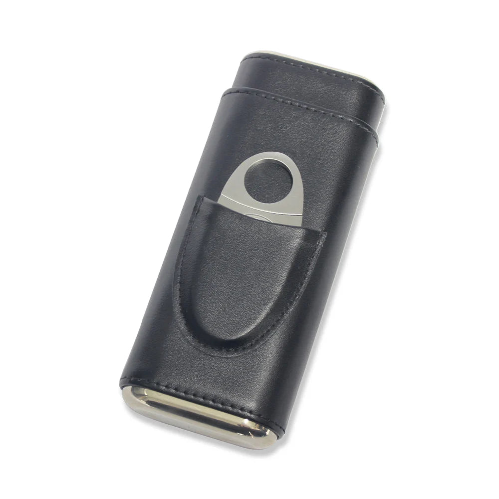 Chinese Factory Travel Leather Cigar case with Cutter Leather Cigar case Stainless Steel Cigar Humidor Bag