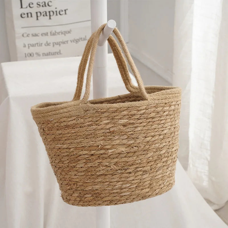 Summer Rattan Bag for Women Straw Hand-woven Top-handle Handbag Beach Sea Straw Rattan Tote Clutch Bags