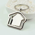 Professional Custom Engraved Stainless Steel Keychain Factory's Vintage Cartoon Rectangle Square House Shape Blank Metal Logo