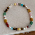 Maiou Multi Color Rainbow Beads Handmade Natural Stone Freshwater Pearl Beaded Necklace Jewelry for Women Ladies Anniversary