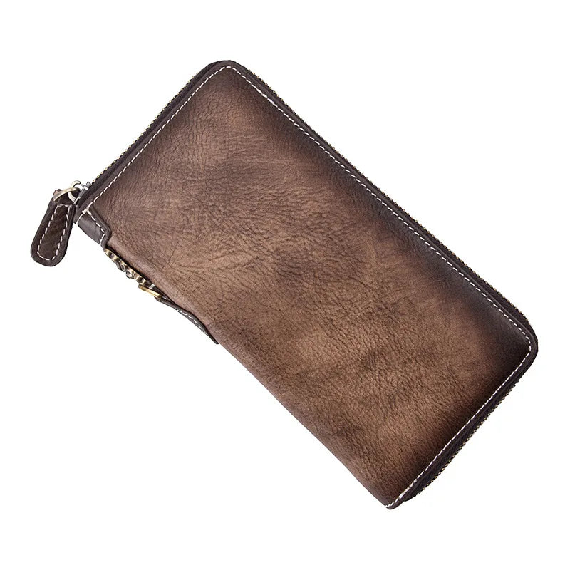 Customizable Men's Clutch Purse New Genuine Cow Leather Zipper RFID Hand Painted Long Cell Phone Bag Candy Pattern Custom Logo