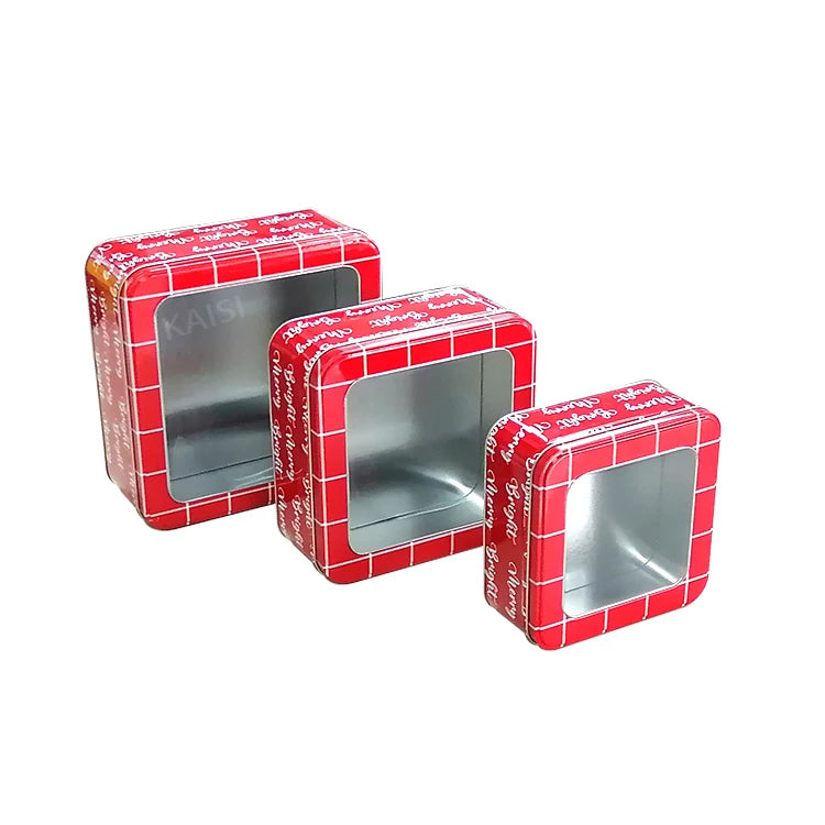 Custom Design Square Tin Box for Candy Biscuit Cookies Gift Packaging with Window