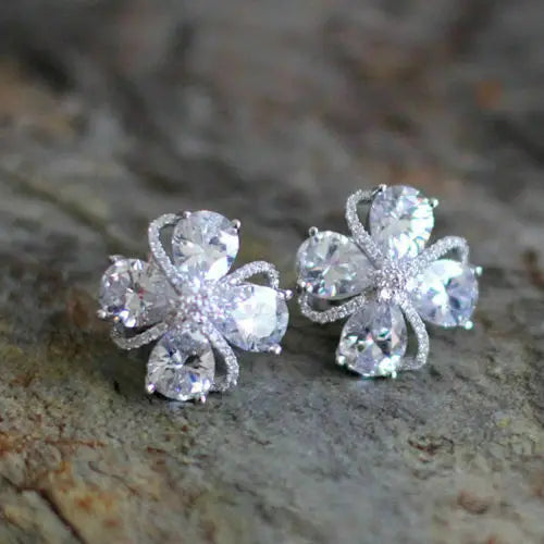 CAOSHI Unique Design Cubic Zirconia Pear Cut Gemstone Fairy Flower Micro Insert S925 Silver Color Women Wedding Stud Earrings