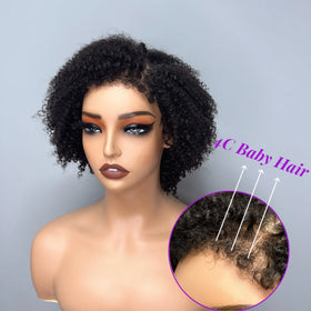 4C Edge Baby Hair Kinky Curly Bob WigPre Plucked Bleached Knots Side Part Lace Front Wigs8 Inch 4x4 Glueless Human Hair Wigs
