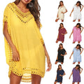 Wholesale 2024 Women Crochet Beach Bikini Cover up Hollow Out Tassels Summer Beachwear Cover Ups with 10 Plain Colors