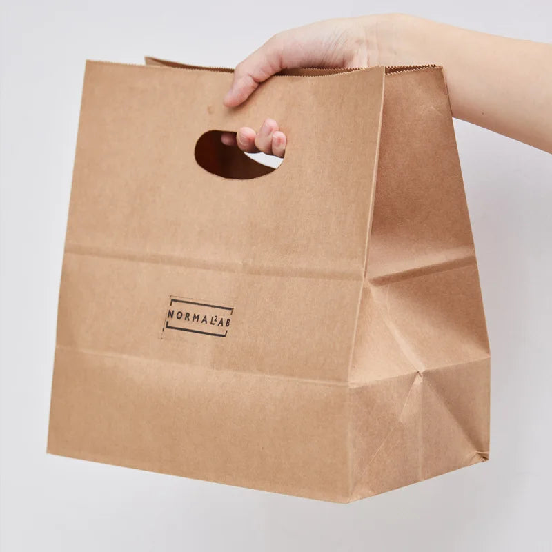 Wholesale Brown Kraft Paper Die Cut Handle Bag Paper Food Packaging for Fast Food Bread Cookie Take Away Food Packaging Bag