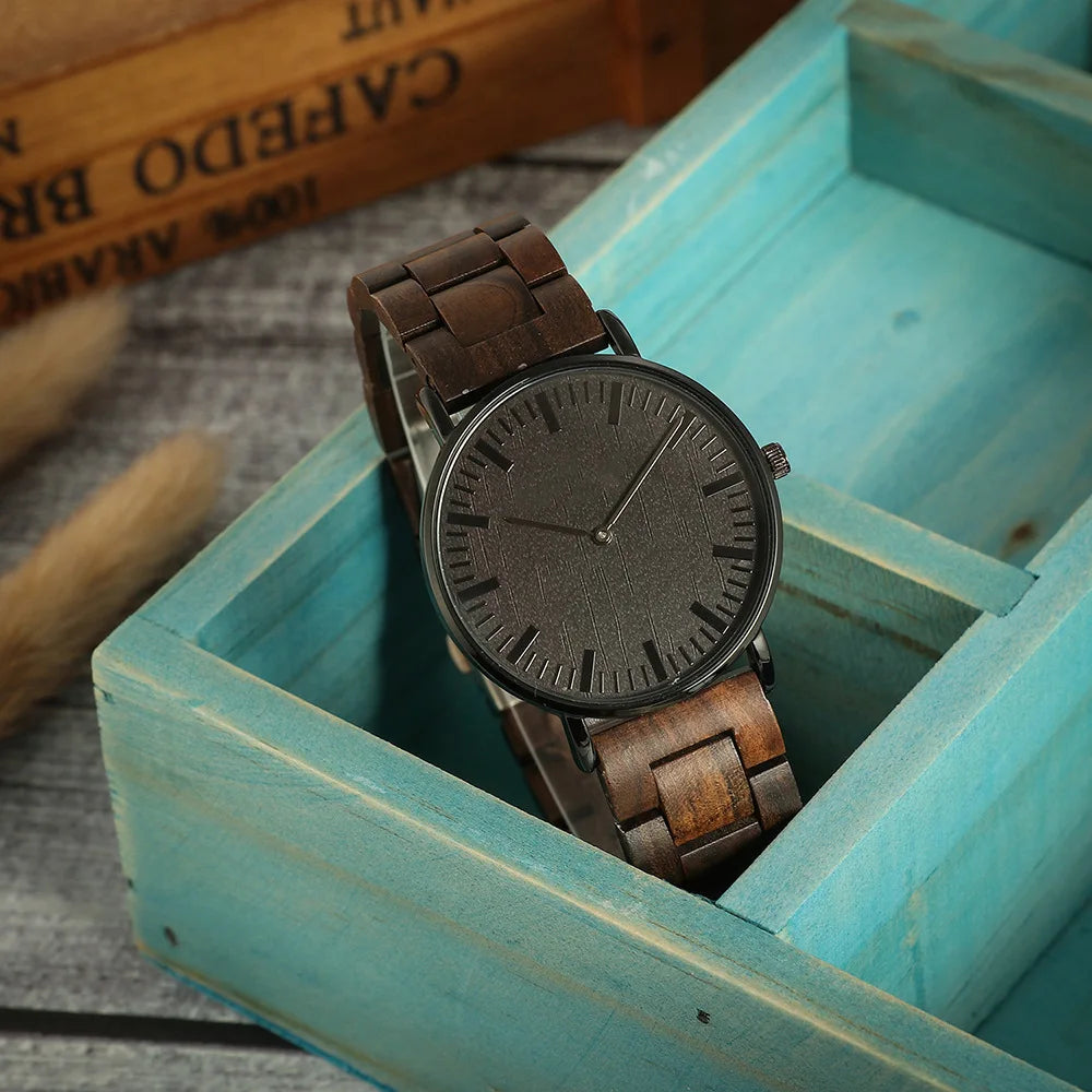 All Wood Watch for Men Ultrathin Simple Causa Japan MIYOTA Quartz Watches Engraved Custom Gift for Holiday Anniversary Christmas