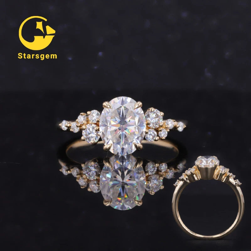 Starsgem Customize 10k 14k 18k  Solid Gold Oval Brilliant Cut 2 Carat Moissanite Diamond Ring