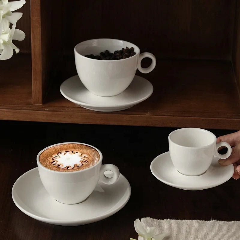 White Porcelain Espresso Cup Latte Cappuccino Americano Ceramic Cup and Saucer