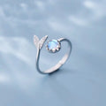 925 Sterling Silver Cute Dolphin Mermaid Tail Moonstone Gemstone Opal Ring Delicate Adjustable Rings Women Elegant Jewelry