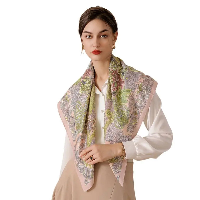 Wholesale Summer Women Retro Scarf Soft Floral Printed Square Custom Head Wrap Fashion Silk Scarf