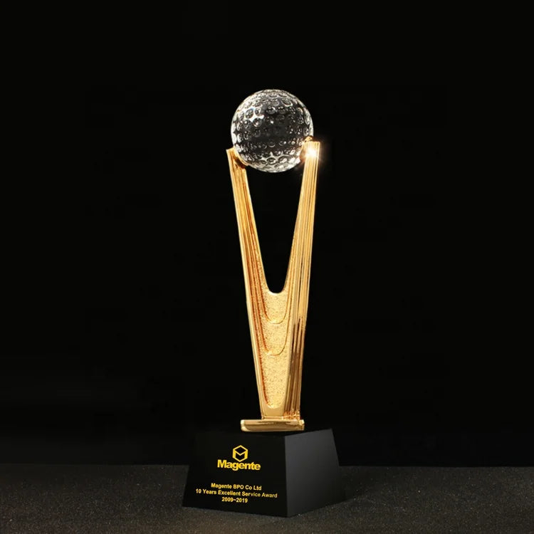 High-end Custom Golf Ball Crystal Trophy Custom Metal Trophy Resin Sports Award Trophy for Souvenir