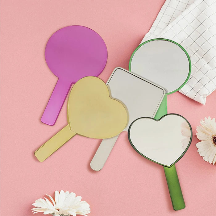 Heart Shape Plated Colors Plastic Travel Hand Held Makeup Mirror