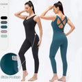 Custom Active Wear Yoga Cross Back V-Neck Women One Piece Jumpsuit With Pockets