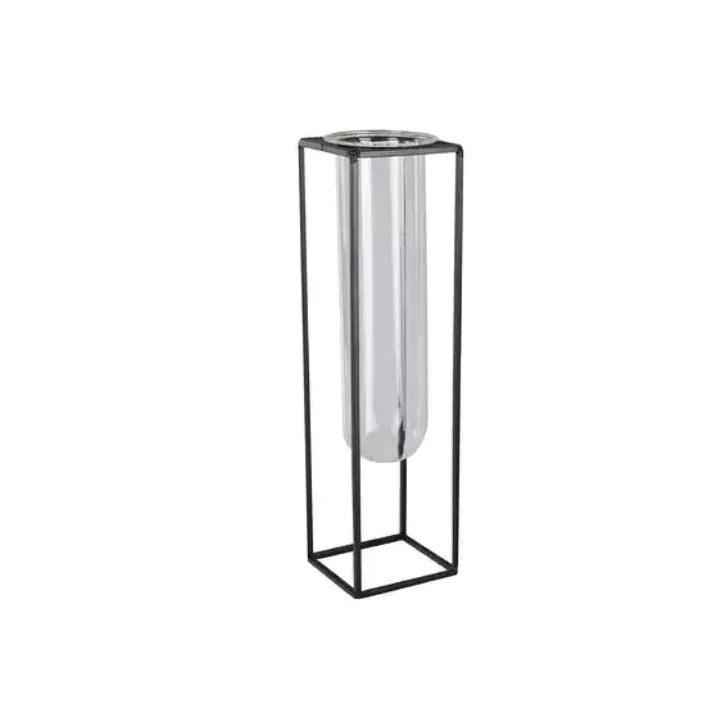 Borosilicate Glass Tube Vase with Metal Stand