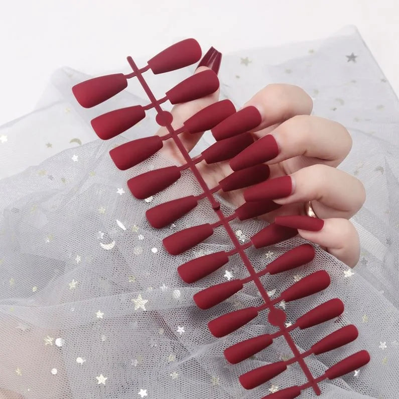 New Design Black Tip Acrylic Nails 24 Ballerina Artificial Fake Nails Low Price Medium Length Press on Nails Solid Matte