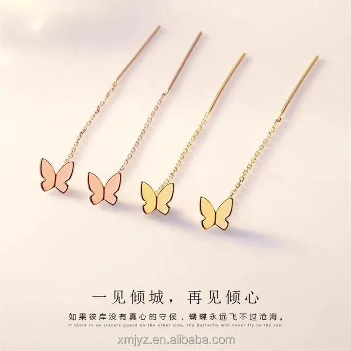 Certified 18K Kim Tong Butterfly Gold Tassel AU750 Hanging Earrings Temperament Elegant Eardrops Earrings for Women