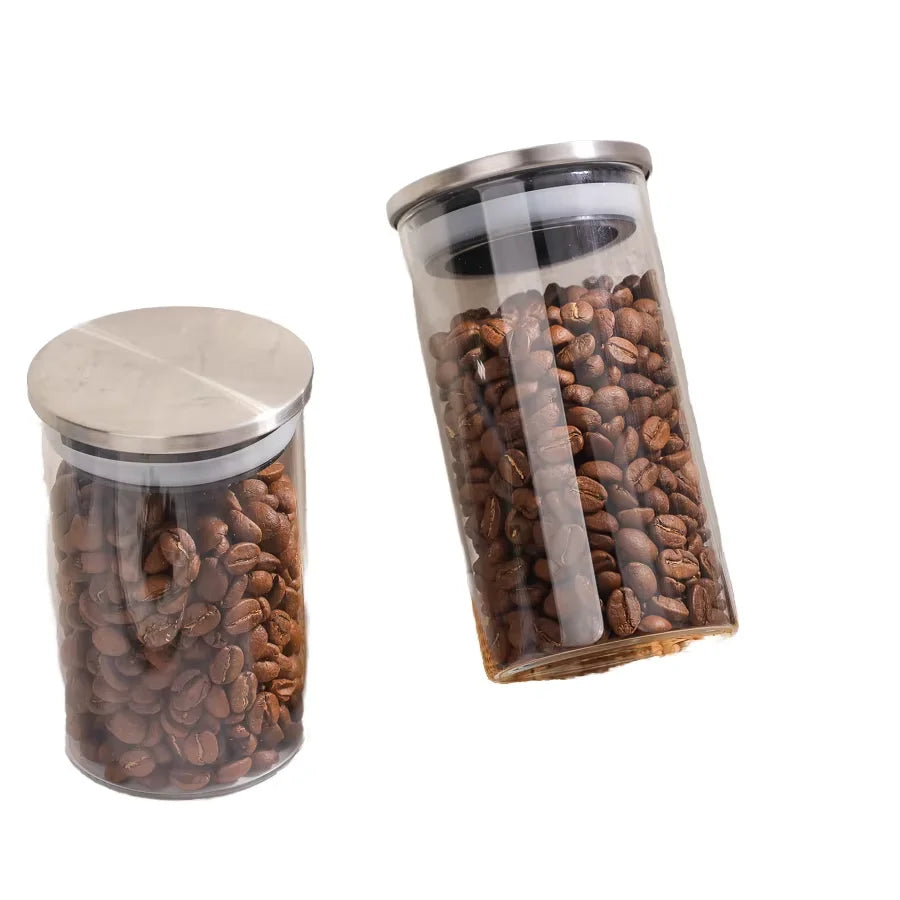 Hxglass Food Grade Glass Storage Jar with Steel Lid Tea Coffee Beans Grain & Candy Kitchen Storage Bottle Jar Carton Packing