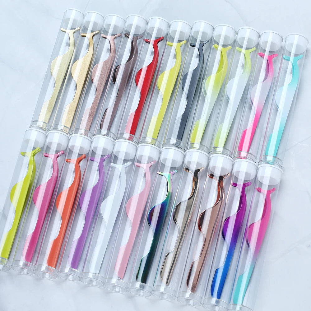 Customized logo Tweezers for Eyelashes Black Plastic Strip Lash Rose Eyelash Tweezers Eyelash Set Glitter Eye Lash Tweezer case
