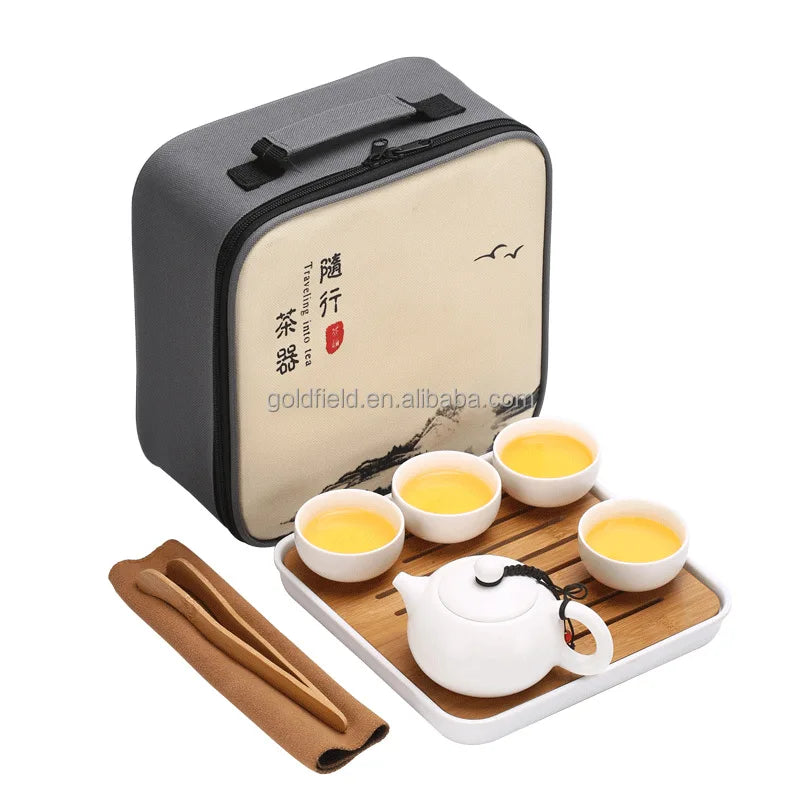 Custom Logo Creative Portable Ceramic Tea Tray Set Kung Fu Fair Cup with Fixed Kiln Travel Gift