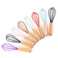 Eco-Friendly BPA Free 10-Inch Silicone Egg Beater with Wooden Handle Handheld Egg Whisk for Baking