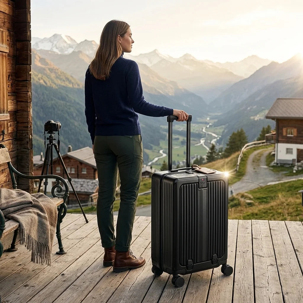 US Warehouse ABS PC Hard Shell 20 Inches Trolley Suitcases Lightweight Front Opening Travel Suitcase Luggage with Cup Holder