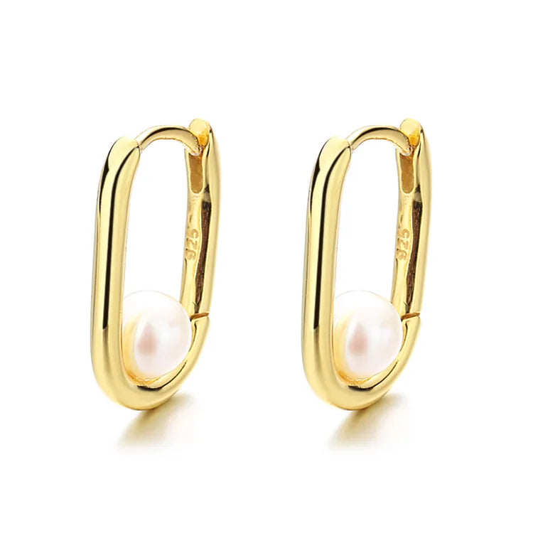 U Shaped Fine 925 Sterling Silver Jewelry Earring Women Luxury 5A Freshwater Pearl Gold Hoop Earrings
