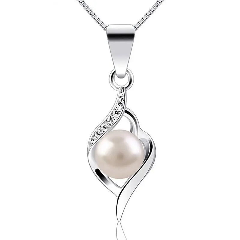 Fashion Real Solid Pure S925 Sterling Silver Box Chain Fresh Water Pearl Necklace for Women