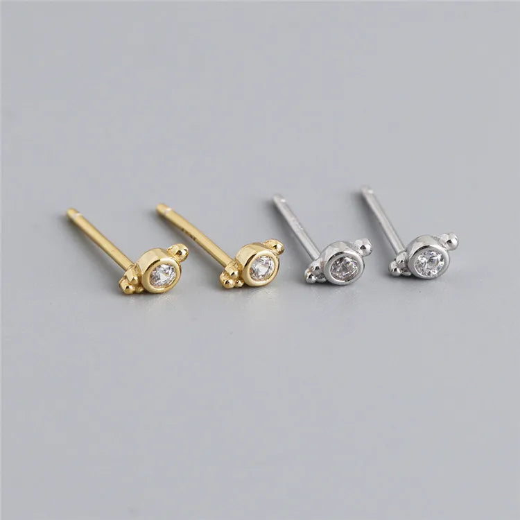 SP Minimalist Studs 925 Sterling Silver Made 18K Gold Plated Tiny Zircon Stud Earrings