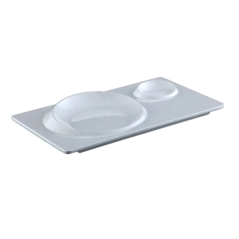 Factory Wholesale Restaurant Dinnerware Chip and Dip Serving 2 Sections Plastic White Melamine Charger Plate