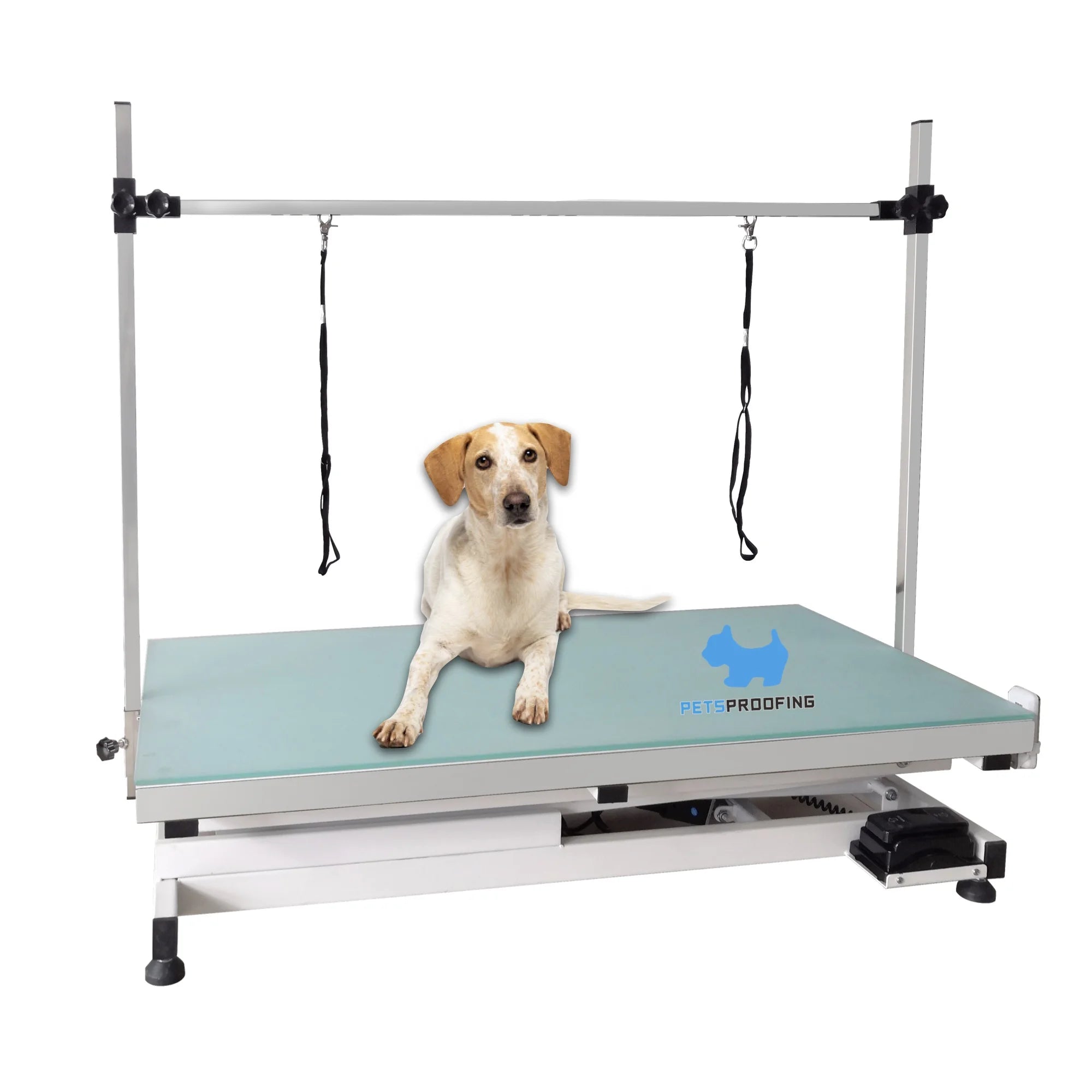 Adjustable Height Folding Hydraulic Air Lifting Dog Cat Pet Grooming Table Illuminated Electrical LED Stainless Hair Removal