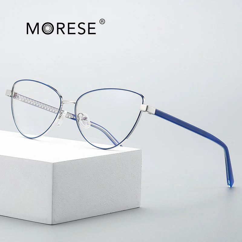 MORESE Model 3006 Fashion Metal Cat Eye Wear Women Anti Blue Light Computer Spectacle Optical Glasses Eyeglasses Frames PIngfan