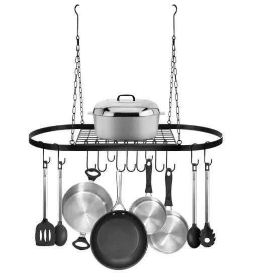 Home Restaurant Multi-Purpose Organizer Hook Modern Foldable Wire Metal Rack Hooks Pot Pan Tools Bags Oval Decorative Storage