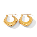French 18K PVD Gold Plated Stainless Steel Waterproof Jewelry Trendy Fashion Geometric Hollow Statement Hoop Earrings for Women
